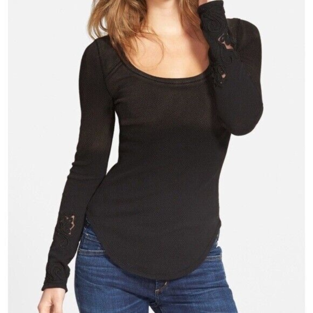 Free People Long Sleeve Black Thermal Size Small